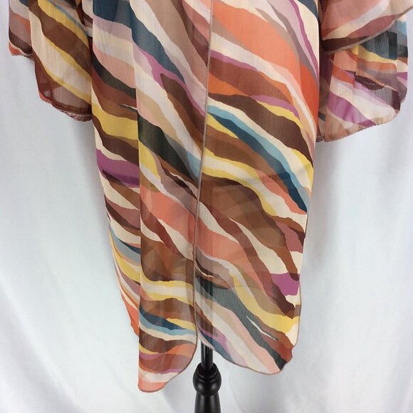 Democracy Open Duster Cardigan Size Small / Medium Ruffle Sleeve Sheer Overlay - Picture 6 of 11